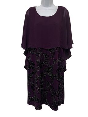 JM Studio Women’s Purple Shift Cocktail Embellished Dress Sz 14 Poncho Overlay